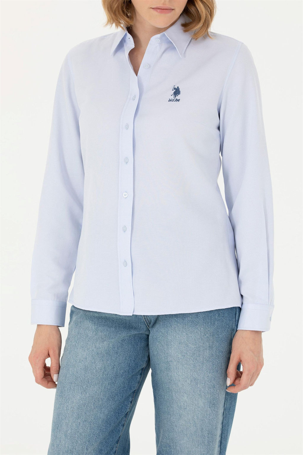 Женская голубая базовая рубашка с длинным рукавом - U.s. polo assn фото 6