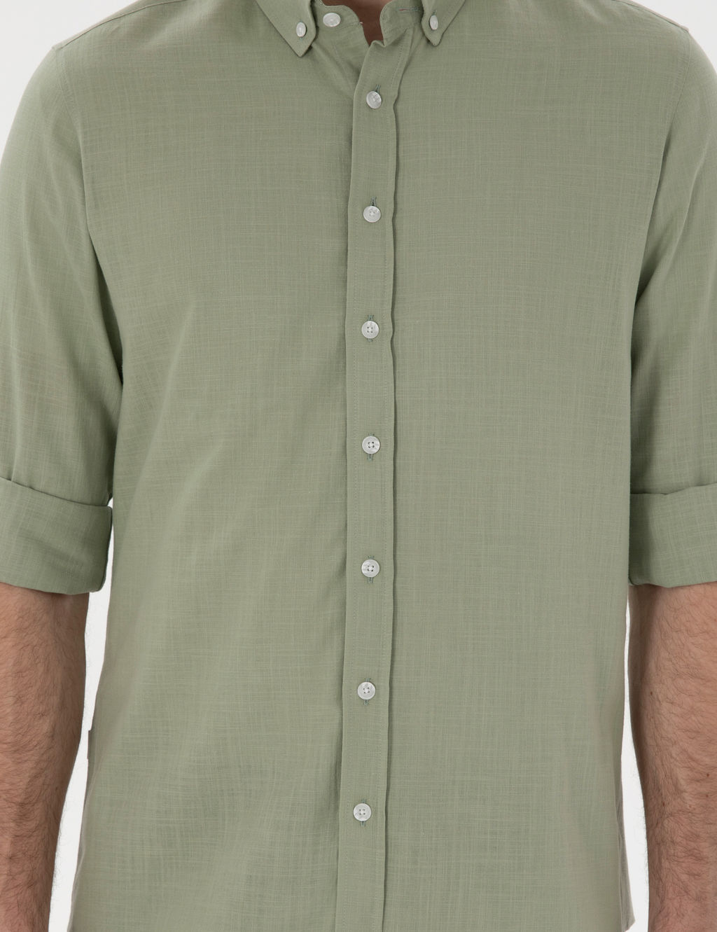_a_la Slim Fit Keten G_r_n_ml_ G_mlek