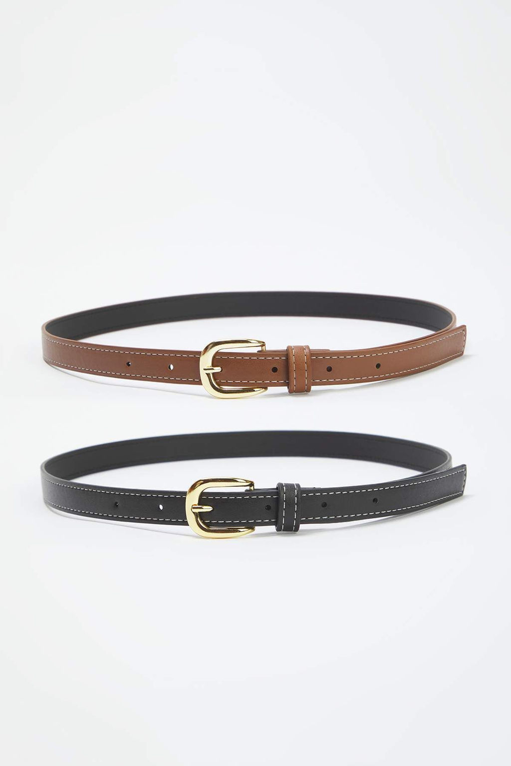 Siyah-Taba 2li Paket Deri Gorunumlu Dikis Detayl? Kemer TWOAW26KE00010