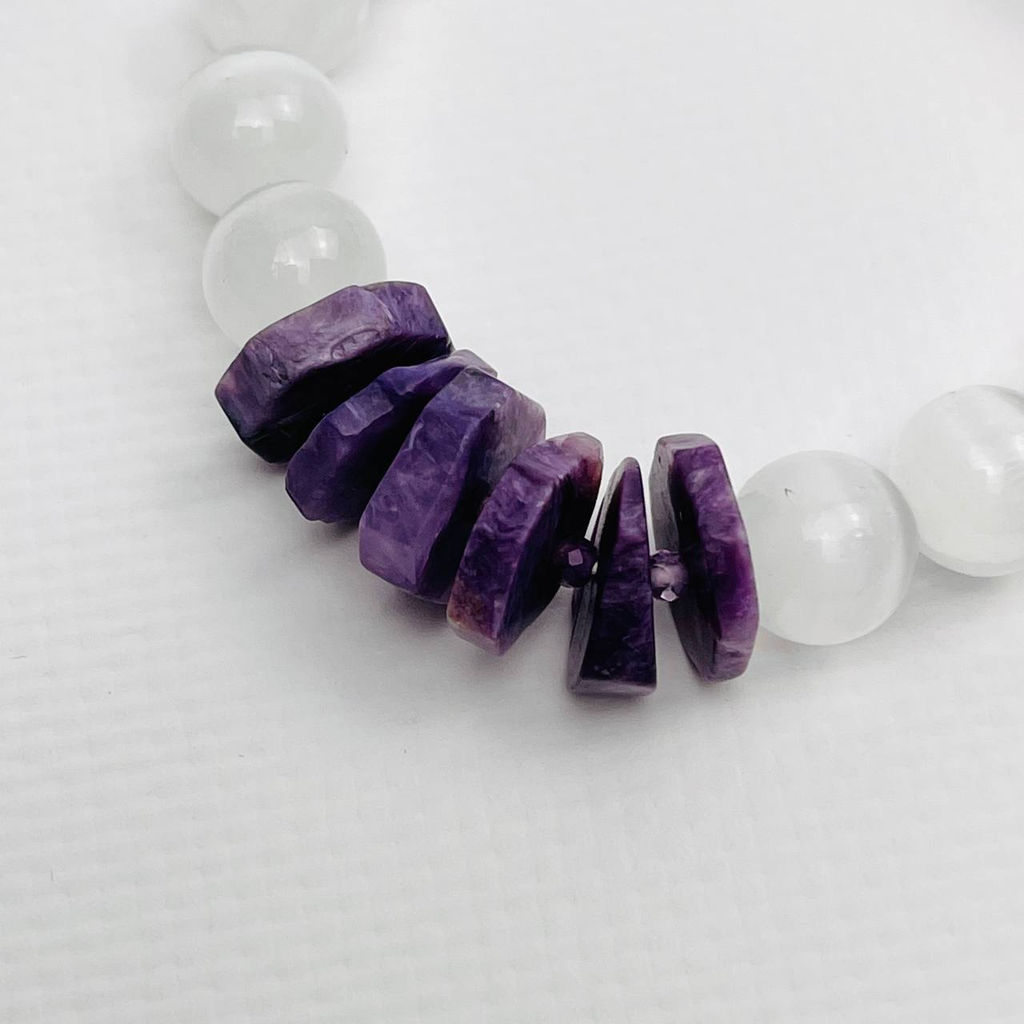 Браслет из Селенита и Чароита 18,5 см