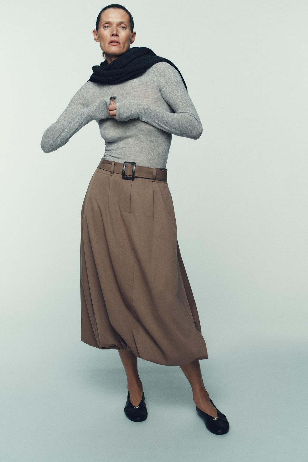 MIDI BALLOON SKIRT WITH BELT