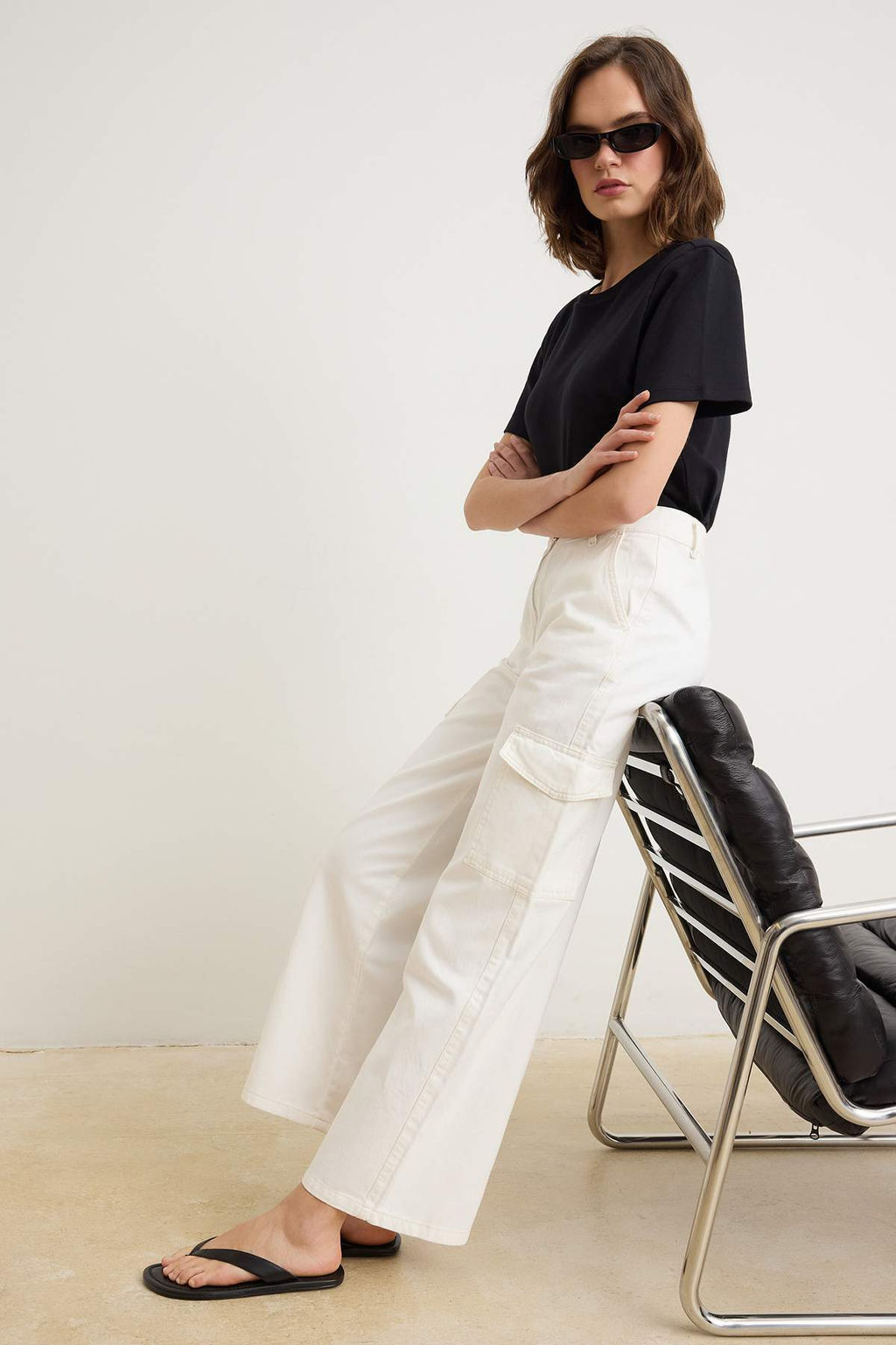 Ekru Cep Detayl? Yuksek Bel Wide Leg Jeans TWOSS26JE00313 - Trendyolmilla фото 2