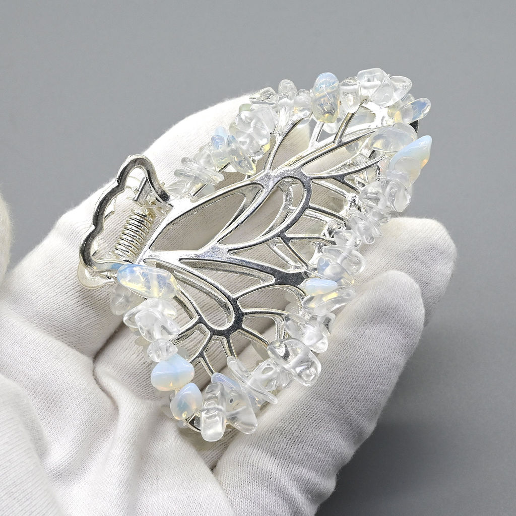 Заколка краб для волос бабочка с лунным камнем 8*3,5*5см