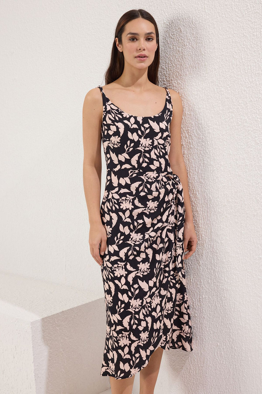 Siyah Cicekli Midi Dokuma Elbise TWOSS25EL00715 - Trendyolmilla фото 2