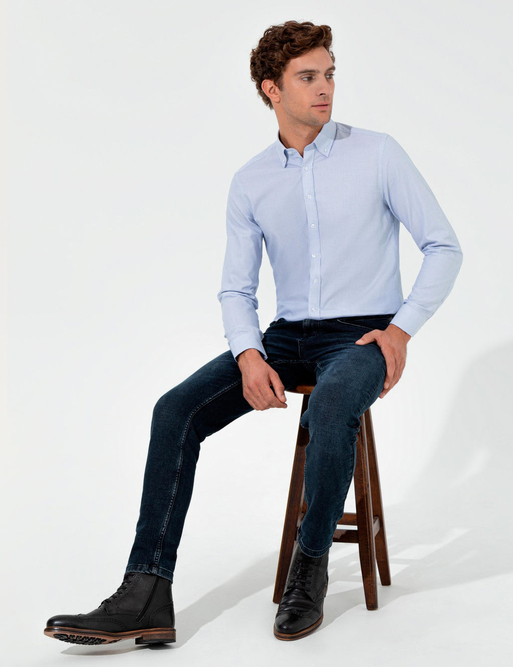 Синяя зауженная рубашка с длинным рукавом - Cacharel фото 3