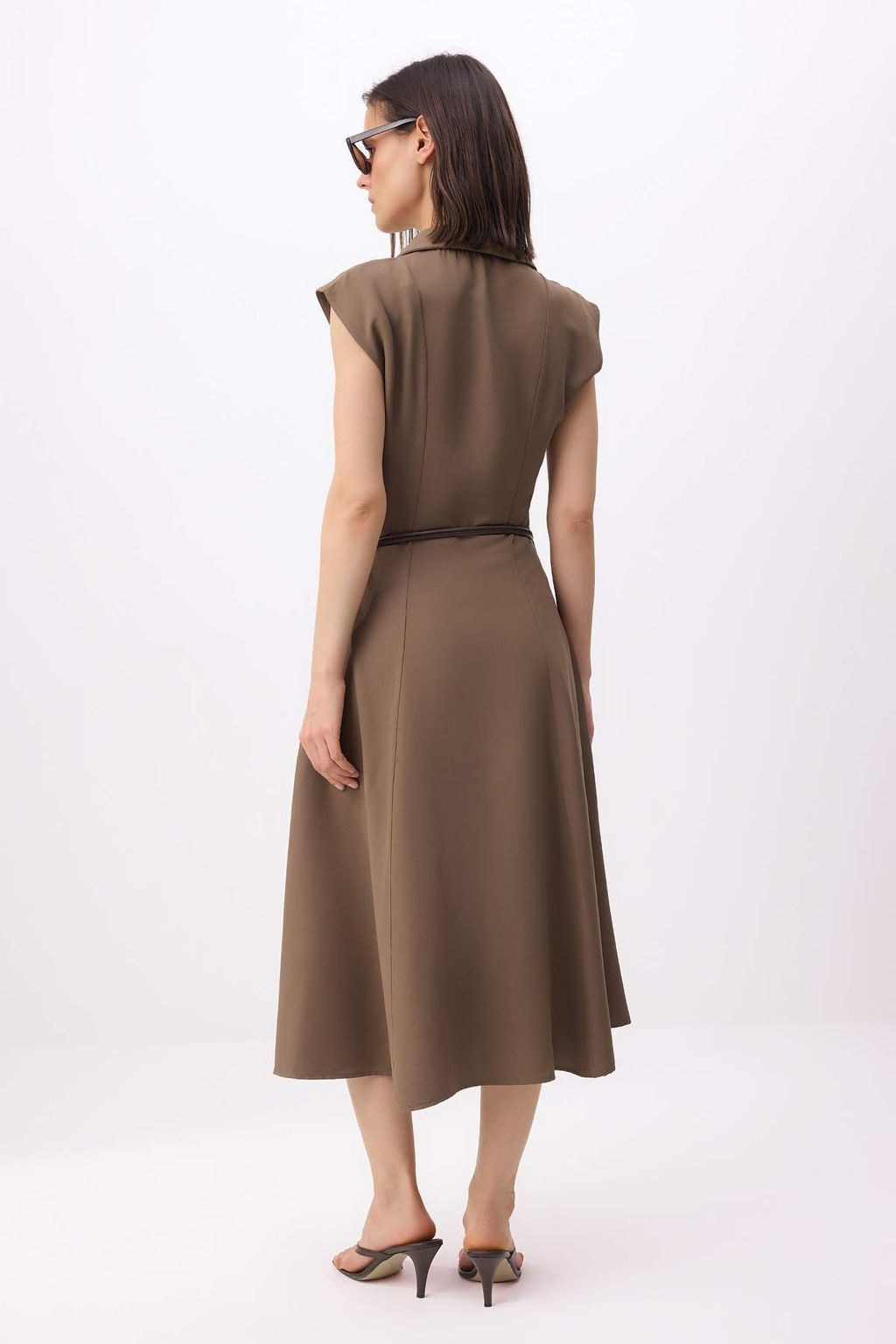 Haki Duz Kemerli Midi Dokuma Elbise TWOSS26EL00062 - Trendyolmilla фото 4