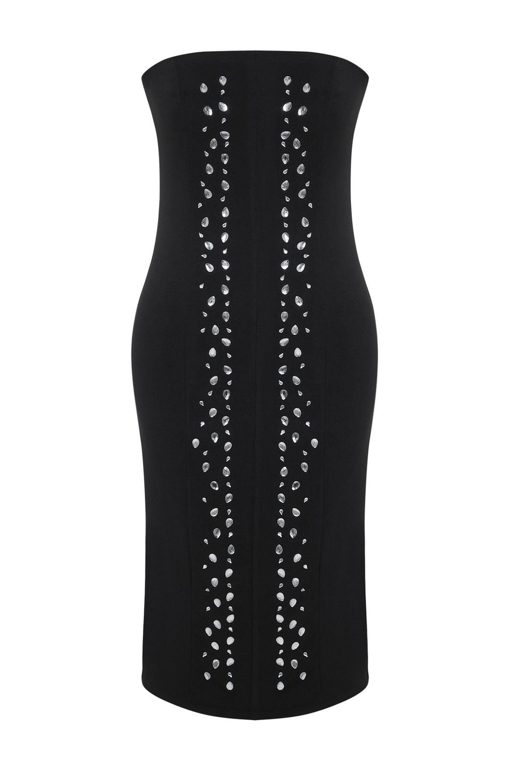 Siyah Tas Bask?l? Straplez Dokuma S?k Midi Abiye Gece Mezuniyet Elbisesi TPRSS25EL00078 - Trendyolmilla фото 4