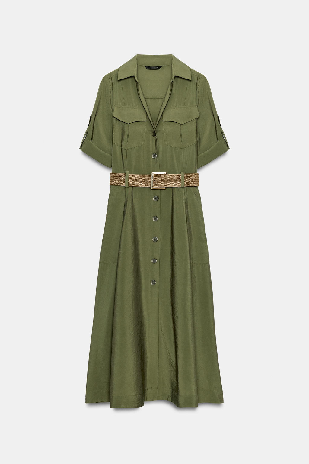 VESTIDO MIDI CAMISERO CINTUR?N / Khaki - Zara фото 8