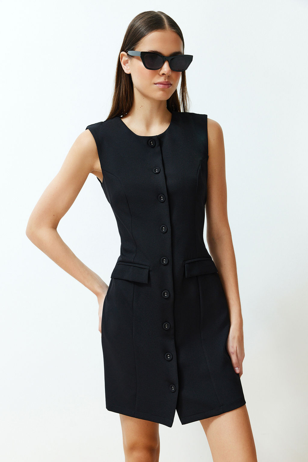 Siyah Cep Detayl? Mini Dokuma Ceket Elbise TWOSS24EL00451 - Trendyolmilla фото 2