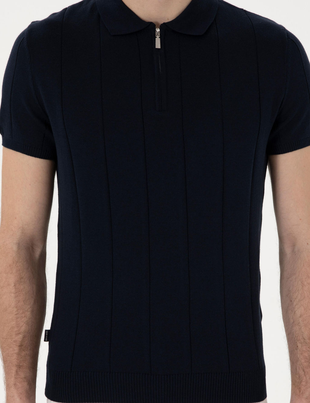 Lacivert Slim Fit Fermuarl_ Polo Yaka Triko Kazak