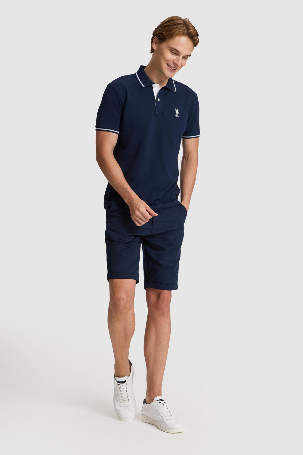 Erkek Lacivert Slim Fit Polo Yaka Basic Ti__rt