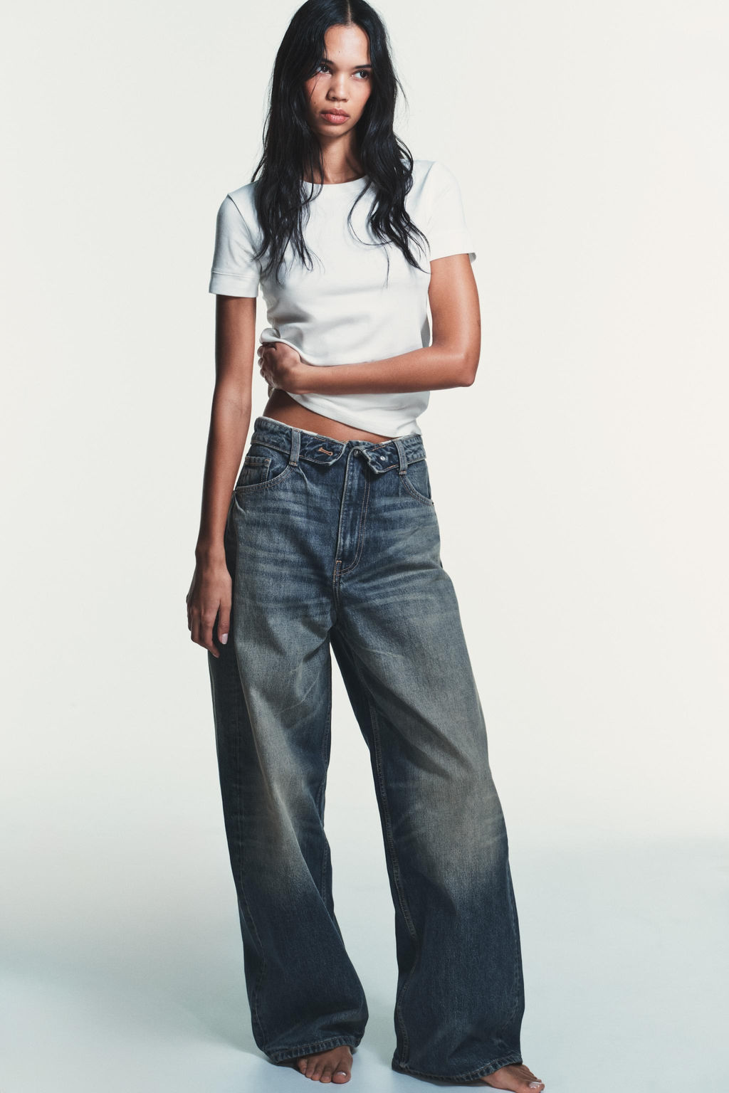 TRF FOLDED WAISTBAND MID-WAIST JEANS - Zara фото 9