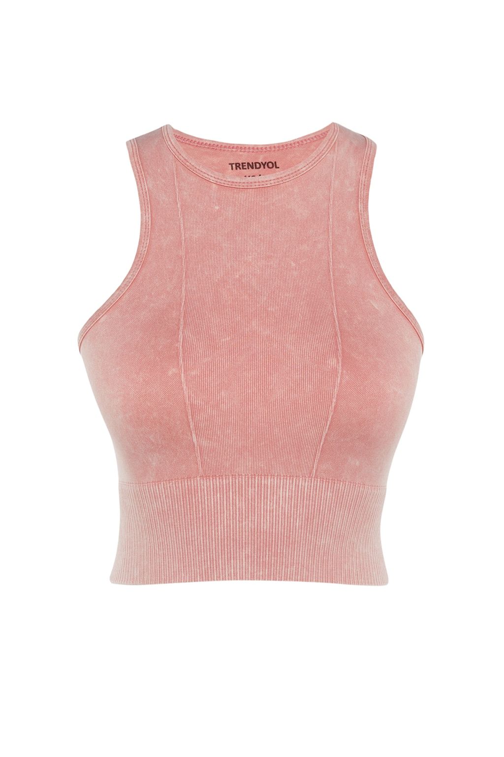 Trendyolmilla Lacivert Seamless/Dikissiz Crop Y?kamal? Halter Yaka Orme Spor Ust/Bluz THMSS23SS00004