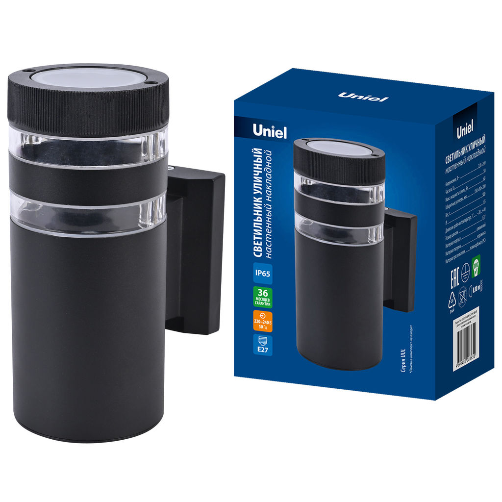 UUL-S19A 60W/E27 IP65 BLACK Светильник уличный, под лампу Е27. Архитектурный накладной. Корпус черный. TM Uniel