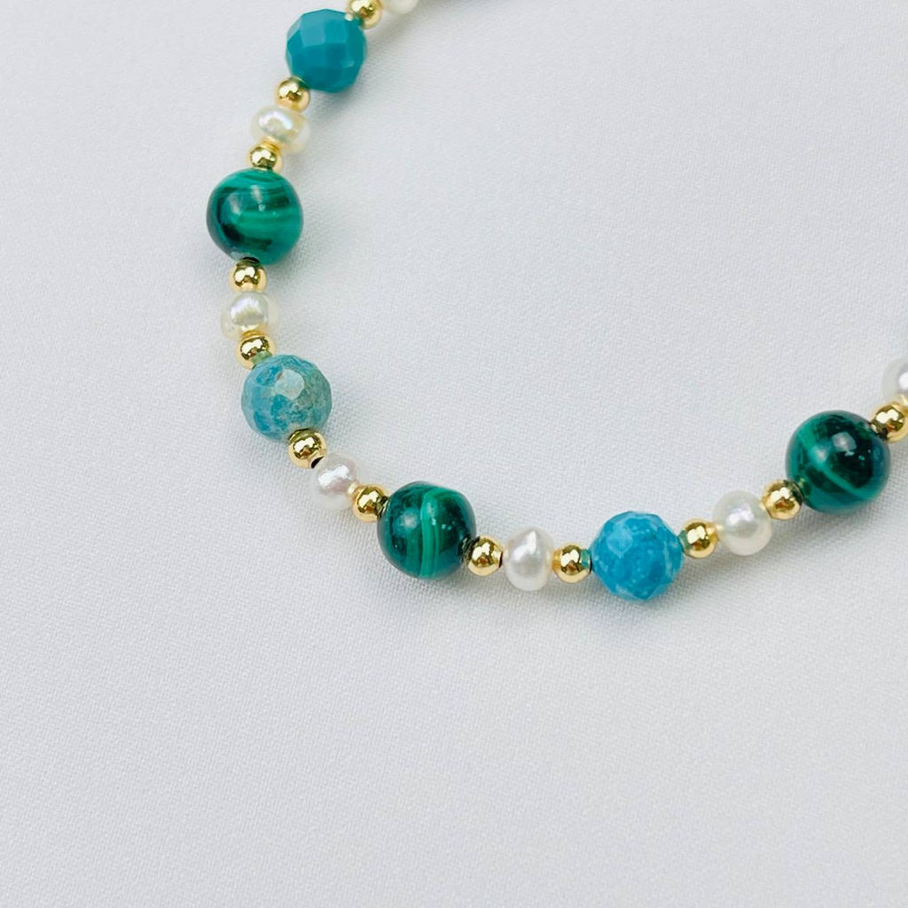 Браслет регулируемый (на здоровье и долголетие) из Малахита, Бирюзы и Жемчуга от 16 см - Радуга самоцветов фото 3