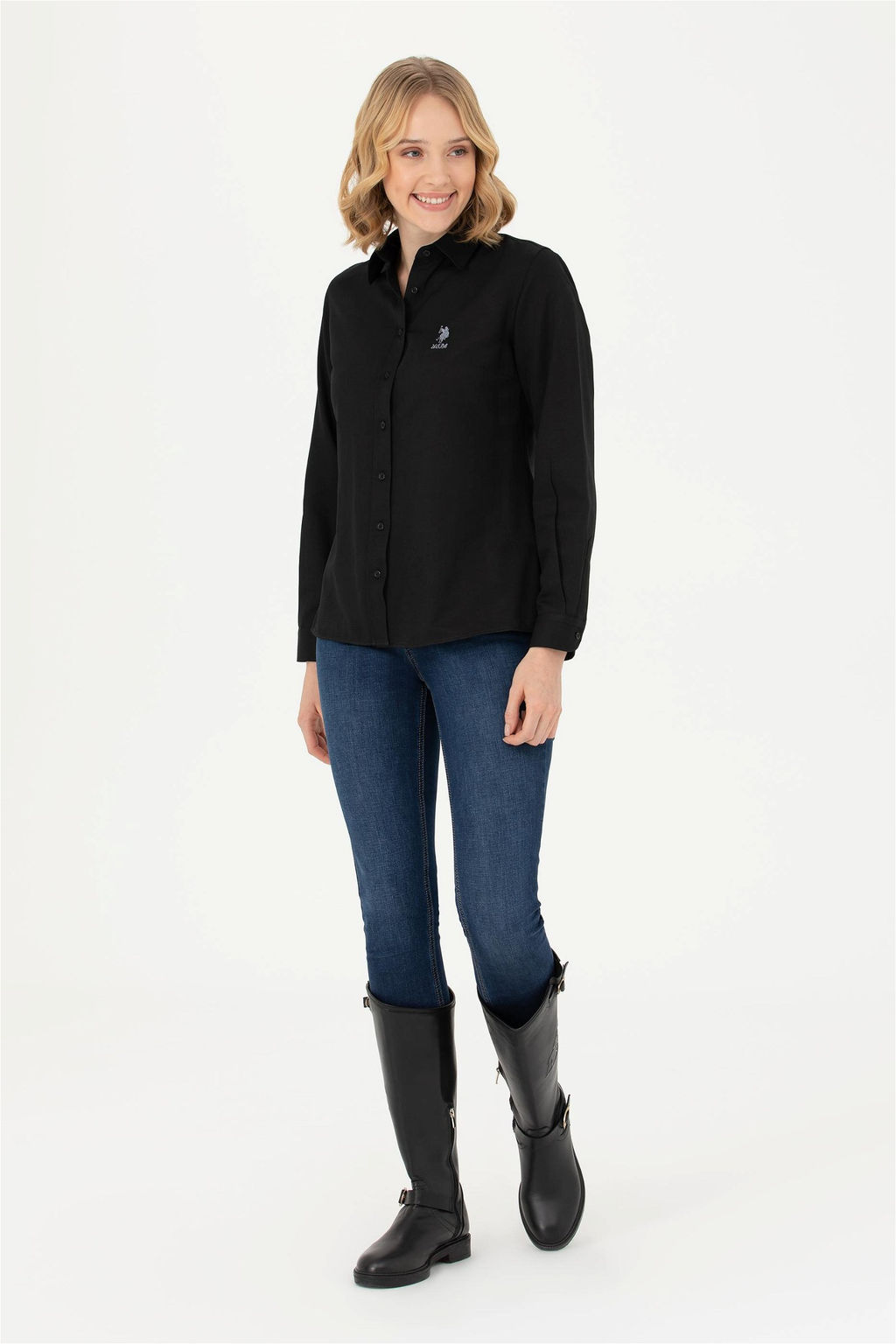 Женская черная базовая рубашка с длинным рукавом - U.s. polo assn фото 11