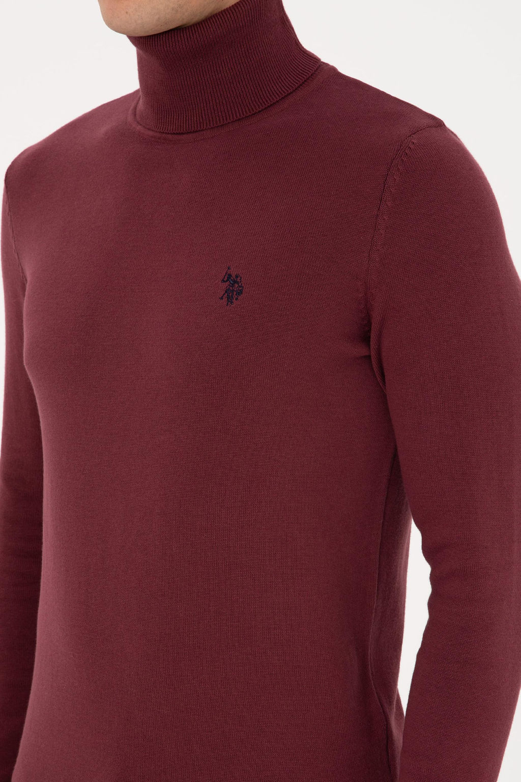 Erkek Slim Fit Bo_azl_ Yaka Bordo Kazak - U.s. polo assn фото 7