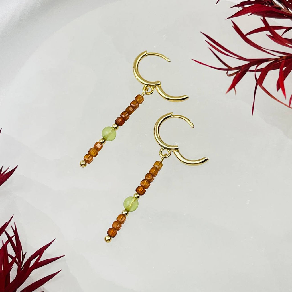 Серьги длинные из Граната "Спессартин" и Хризолита