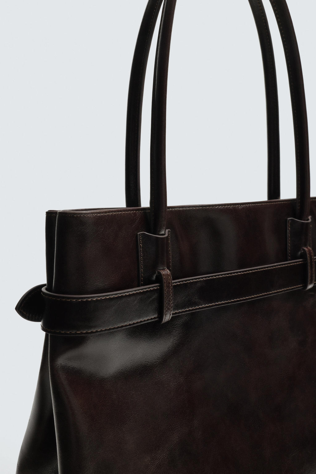 BOLSO SHOPPER PIEL CINTUR?N / Marr?n - Zara фото 7