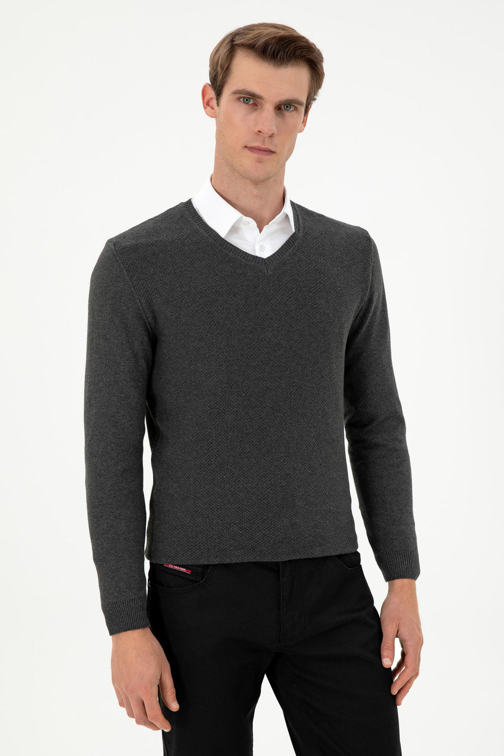 Мужской базовый свитер антрацитового меланжа - U.s. polo assn фото 3