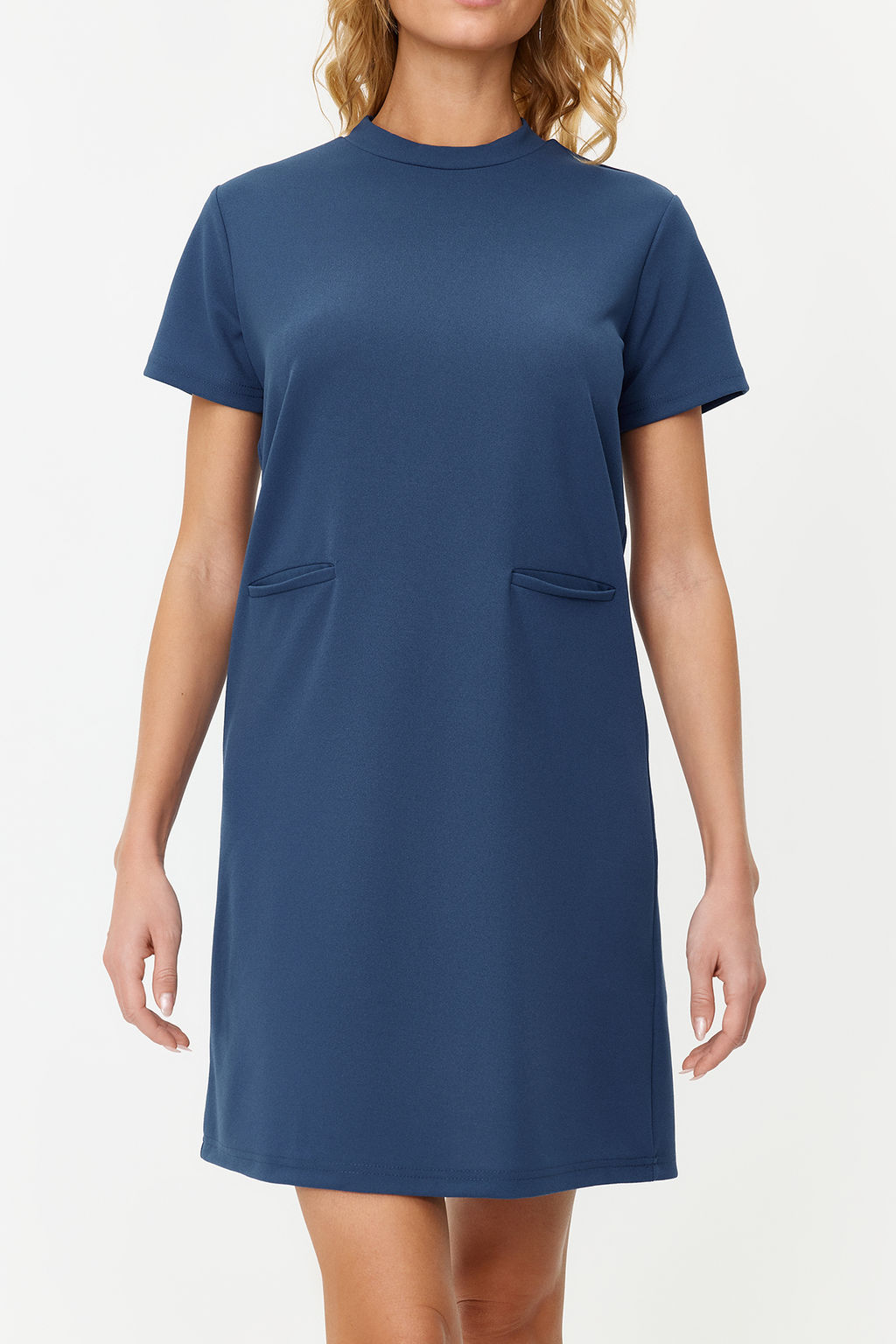 Indigo Cep Gorunumlu Skater/Belden Ac?lan Mini Krep Elbise TWOSS23EL01802