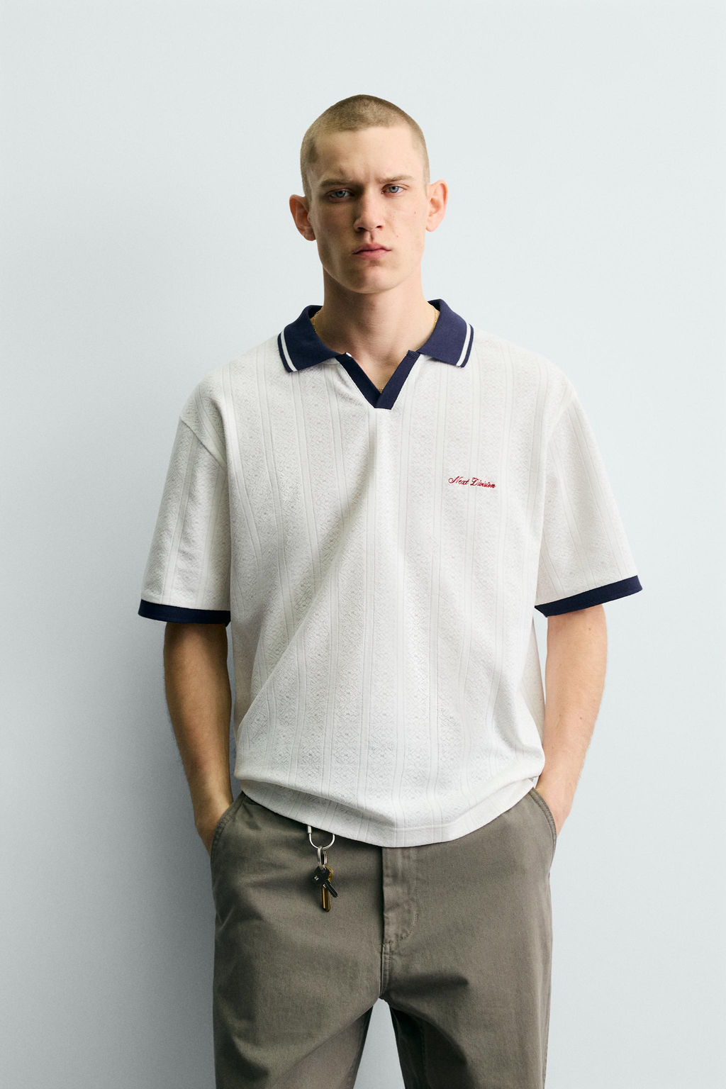 POLO JACQUARD VERTICAL BORDADO / Crudo / Azul - Zara фото 2