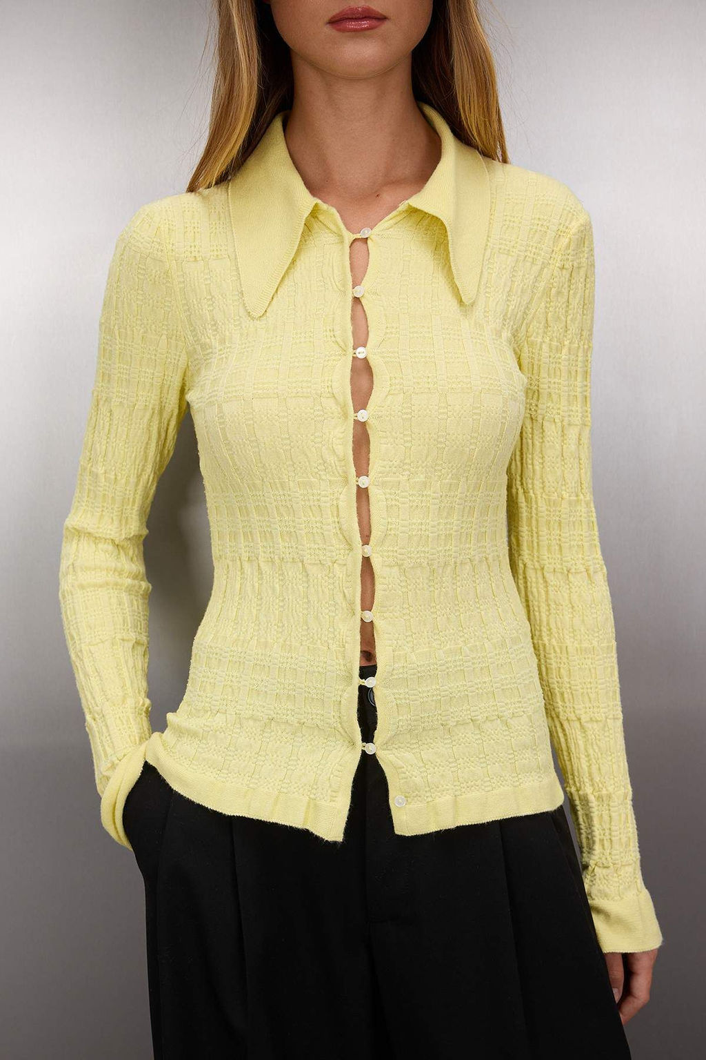 Vizon Dokulu Polo Yaka Premium/Ozel Iplikli Fitted/Vucuda Oturan Triko H?rka TWOAW26HI00081 - Trendyolmilla фото 2