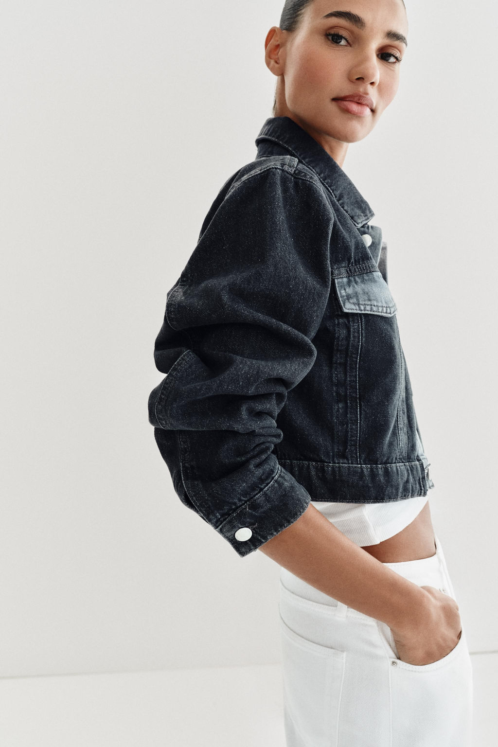 CAZADORA Z1975 CORTA DENIM CONTRASTE / Gris - Zara фото 5