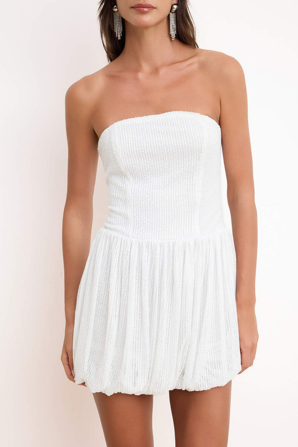 Beyaz Duz A Kesim Par?lt?l? Orme Payet K?sa / Mini Astarl? S?k/Gece Elbise
