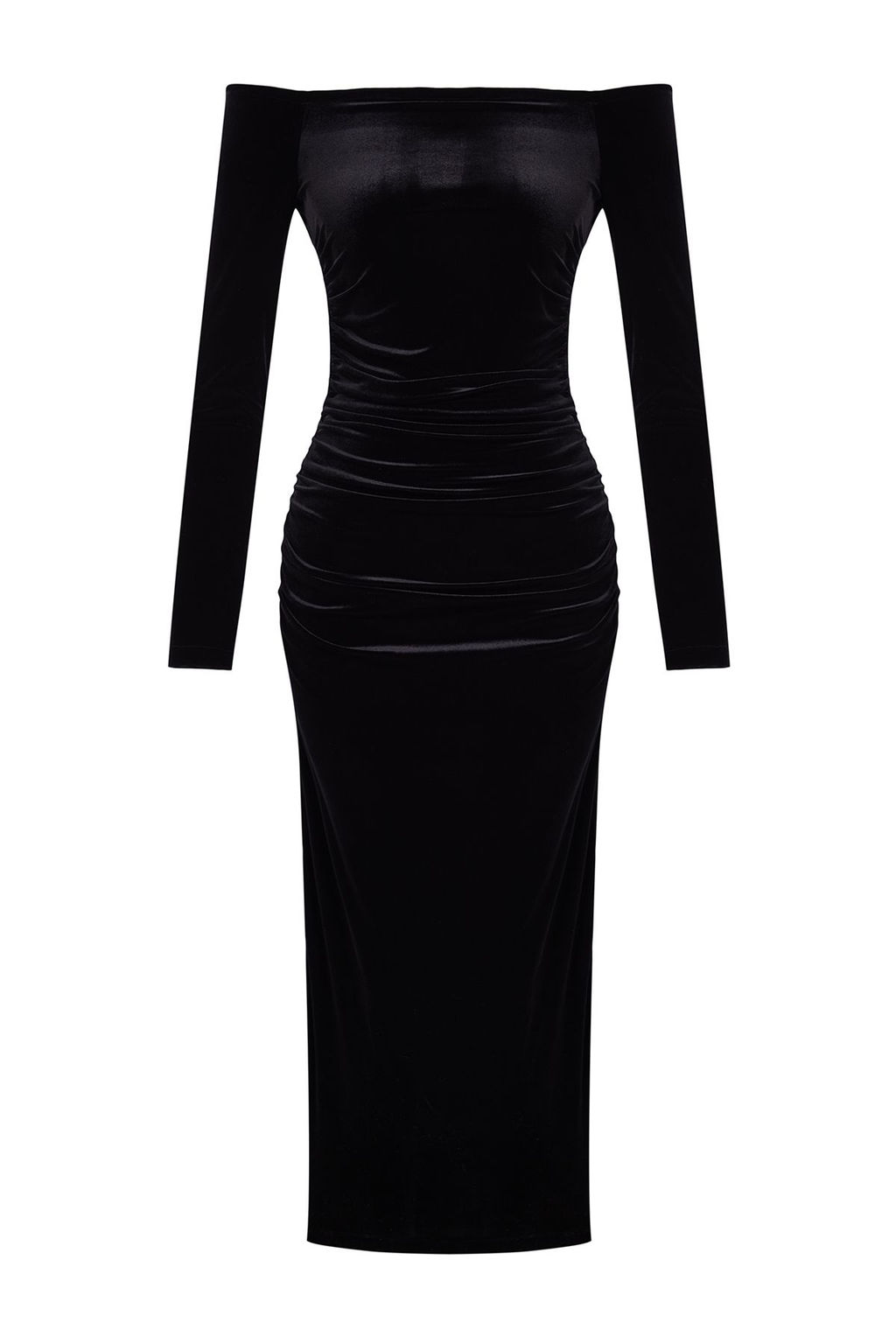 Trendyolmilla Siyah Vucuda Oturan Orme Kadife Midi Elbise TPRAW25EL00135 фото 6