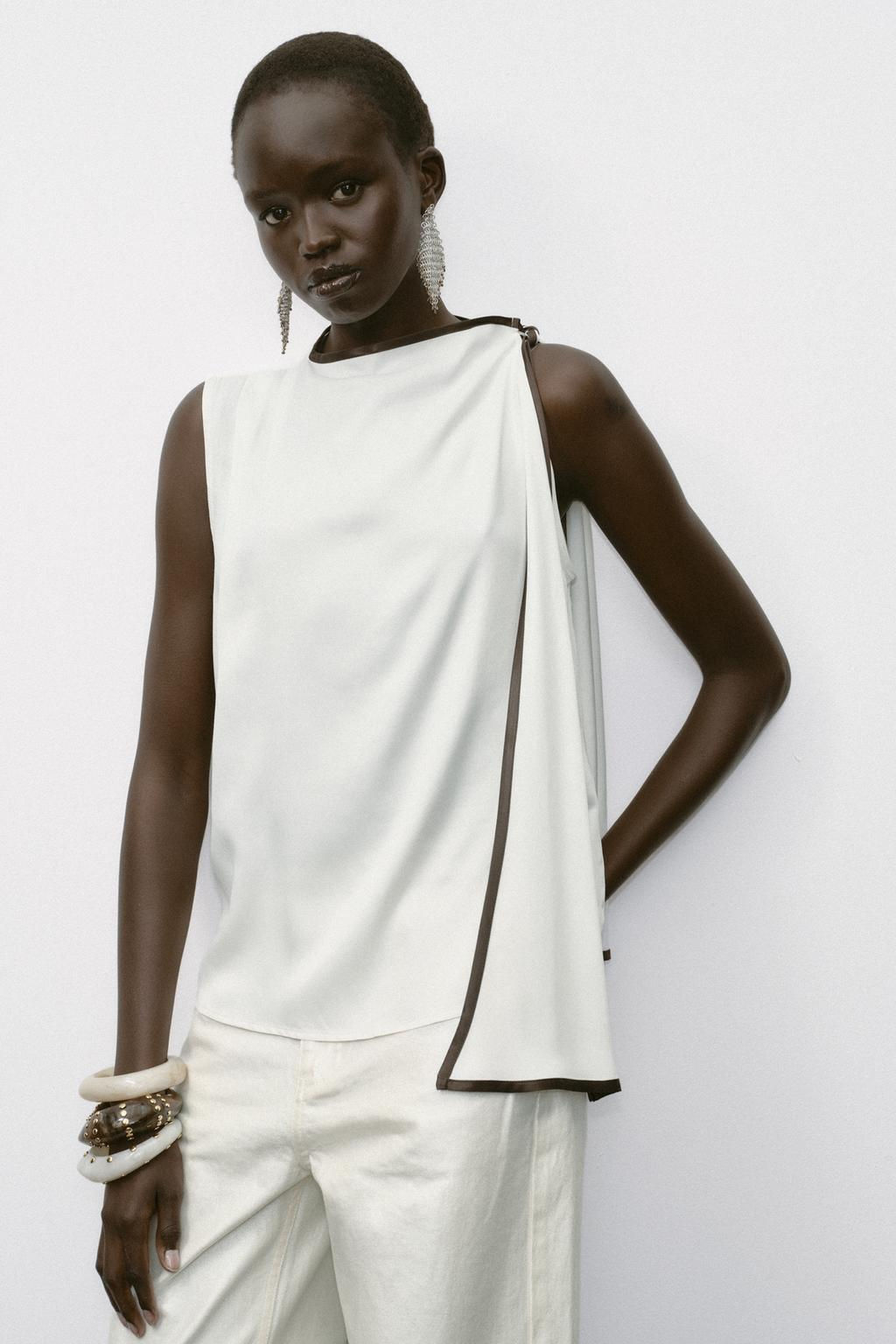 SATIN TOP WITH BOW AND CONTRASTING TRIMS - Zara фото 2