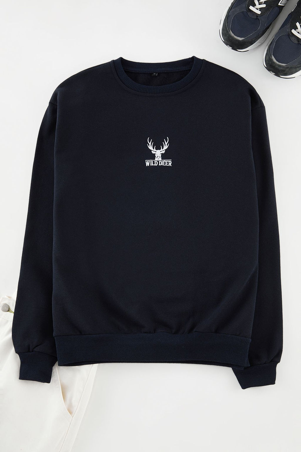 Lacivert Oversize/Genis Kesim Bisiklet Yaka Uzun Kol Hayvan Nak?sl? Sweatshirt TMNAW24SW00169