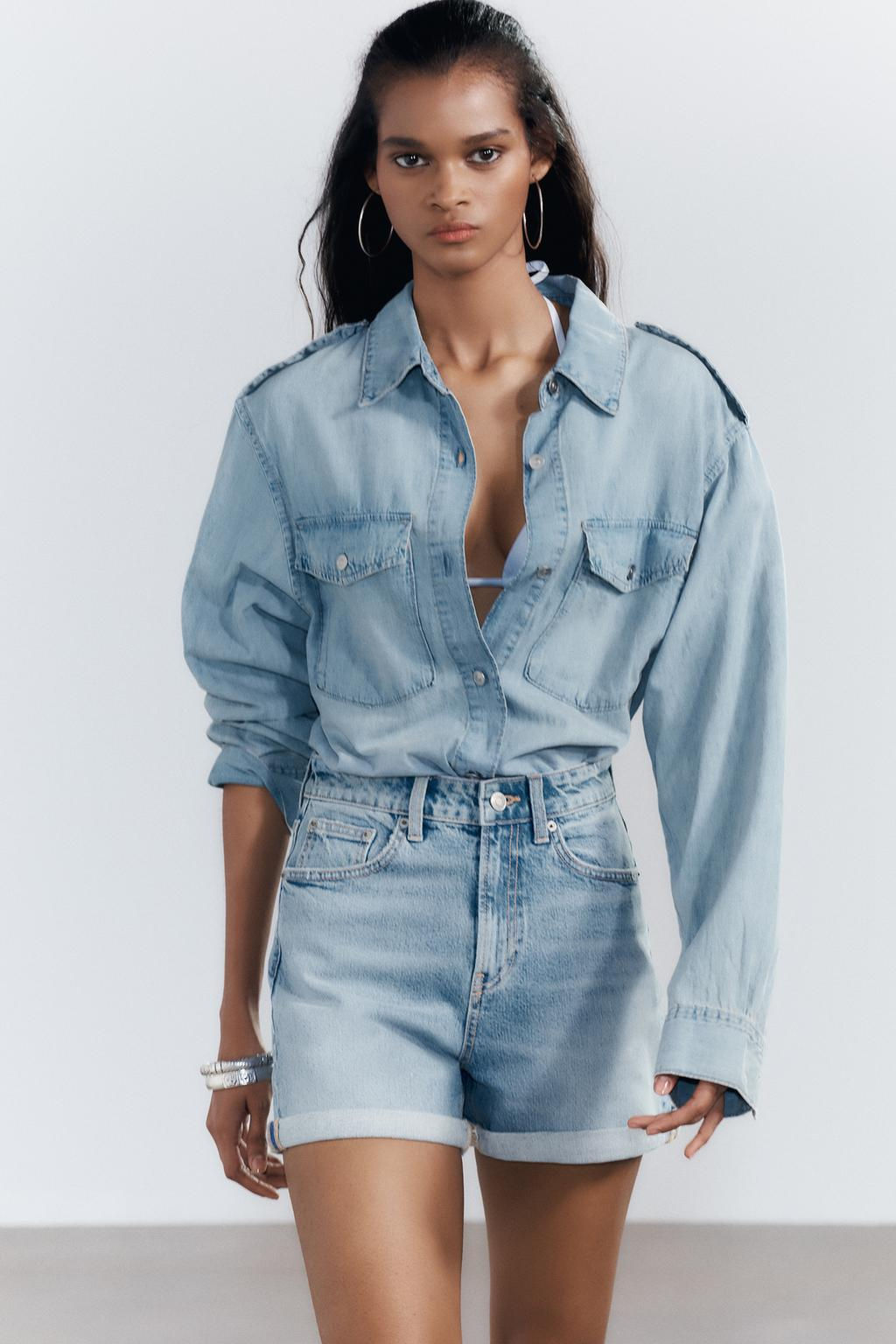 HIGH-WAIST MOM FIT TRF BERMUDA SHORTS - Zara фото 24