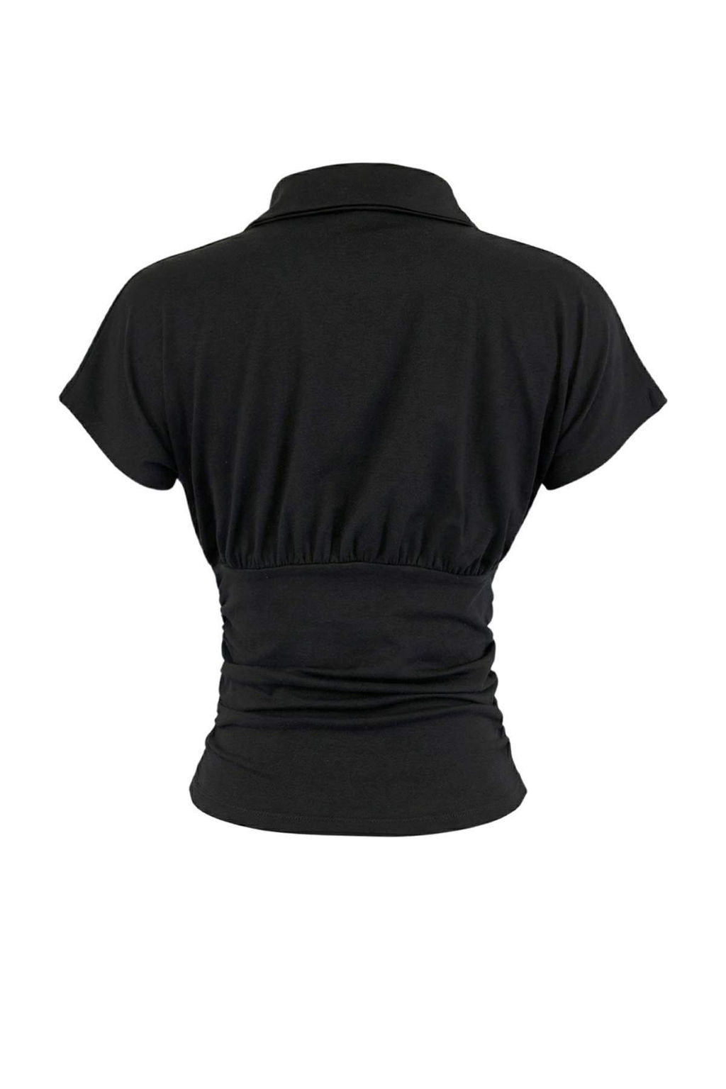 Siyah Fitted/Vucuda Oturan Polo Yaka K?sa Kollu Buzgulu %100 Pamuk Orme Bluz TWOSS26BZ00336 - Trendyolmilla фото 2