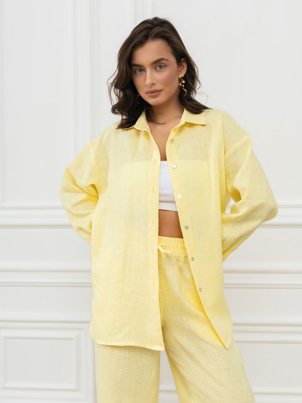 Рубашка женская Лён Белый - Modamica фото 2