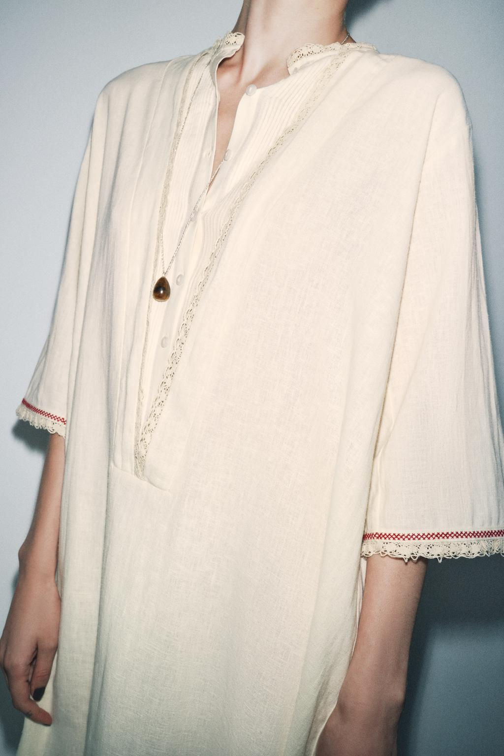 LIMITED EDITION CONTRAST LINEN BLEND KAFTAN - Zara фото 5