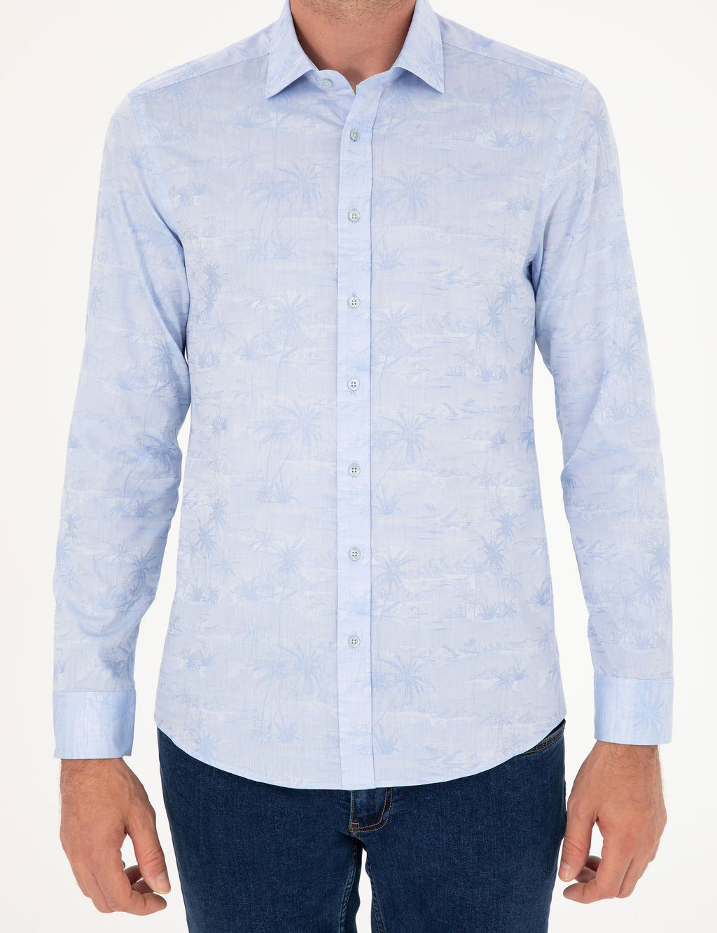 Голубая зауженная рубашка с длинным рукавом - Cacharel фото 6