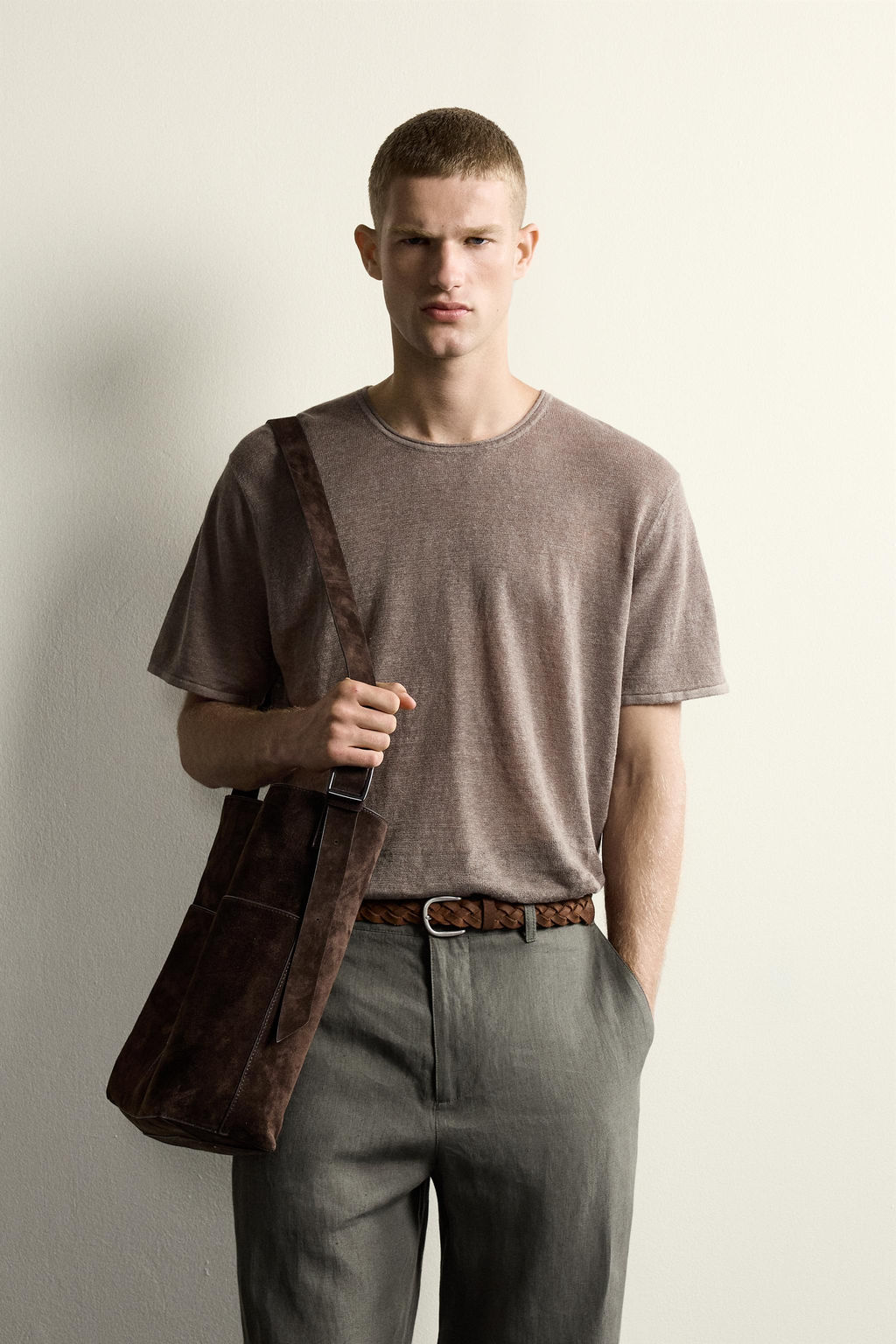 CAMISETA PUNTO RELAXED FIT 100% LINO / Marr?n / Topo - Zara фото 2
