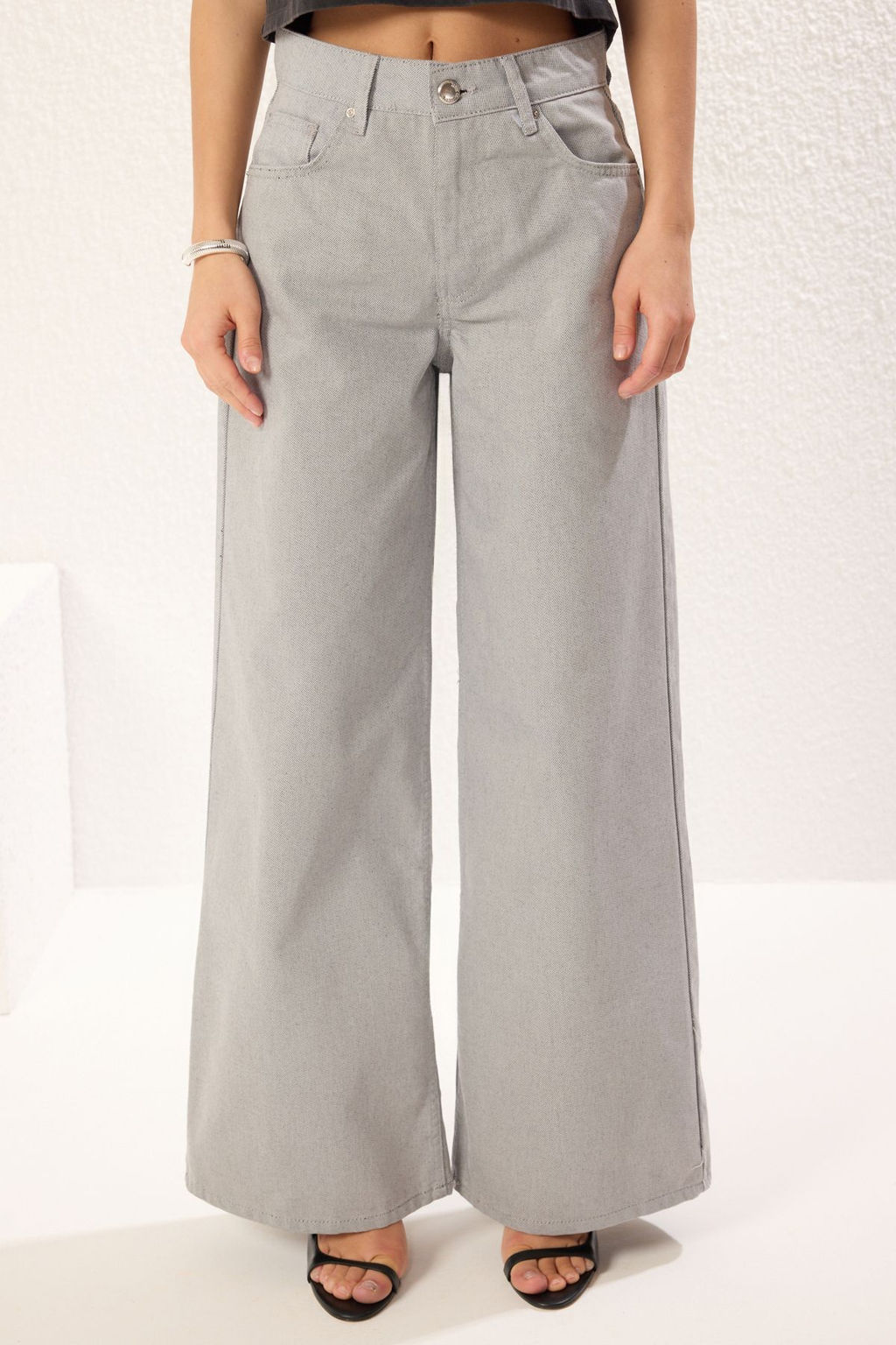 Gri Normal Bel Loose Wide Leg Jeans TWOSS25JE00198 - Trendyolmilla фото 3