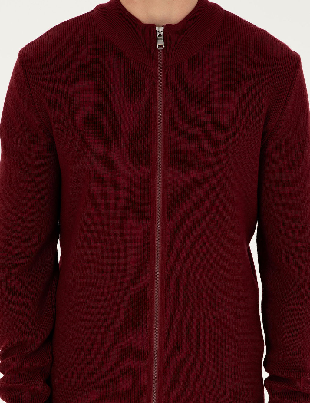 Бордово-красный приталенный трикотажный кардиган - Cacharel фото 7