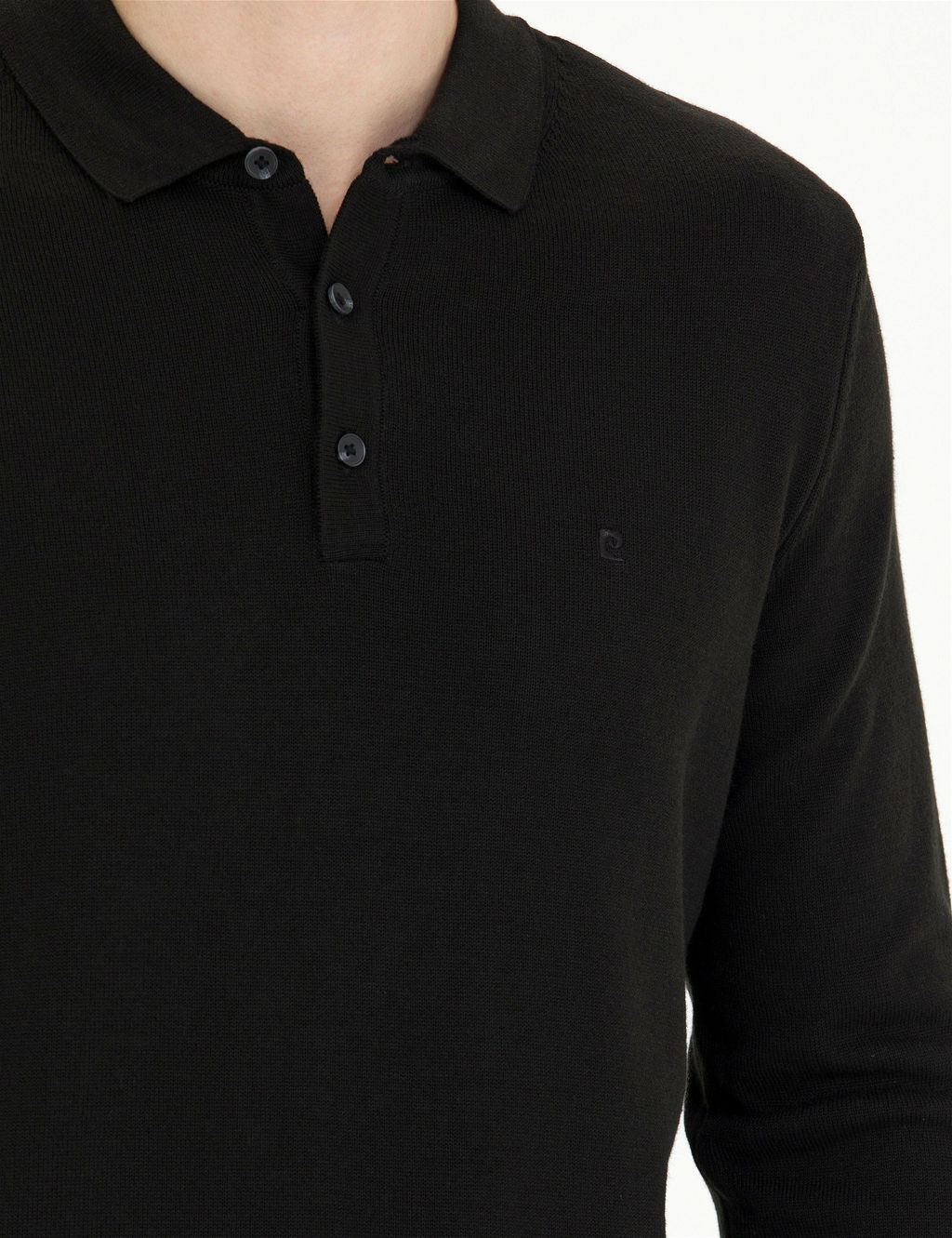 Siyah Slim Fit Polo Yaka Basic Triko Kazak