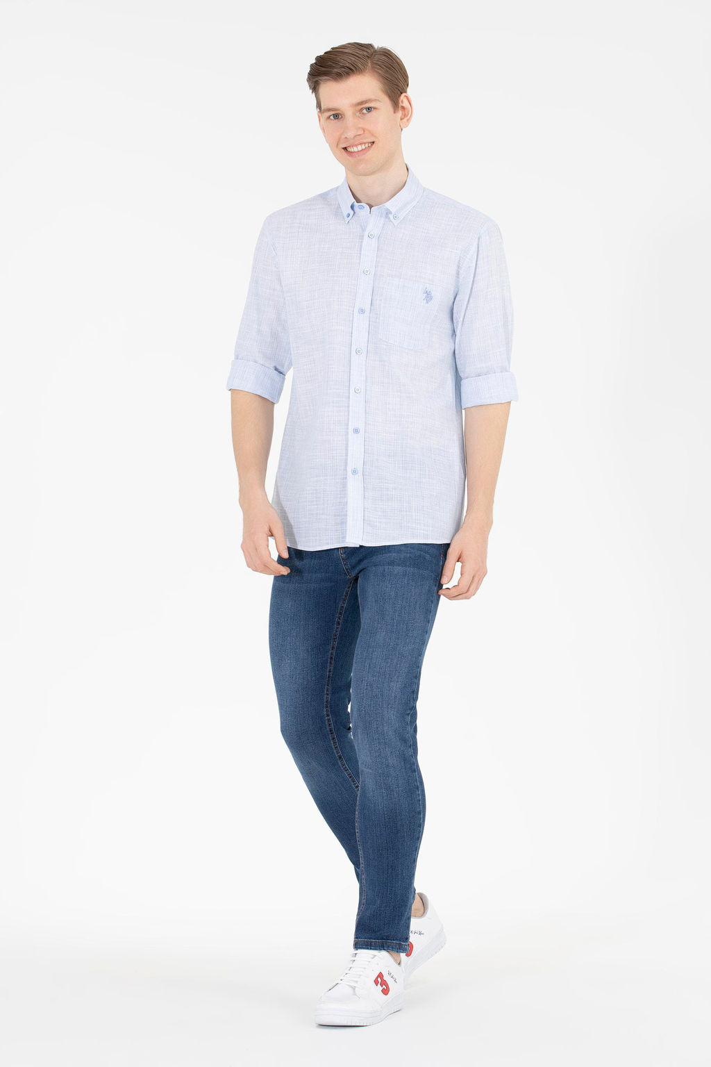 Мужская синяя рубашка с длинным рукавом - U.s. polo assn фото 4