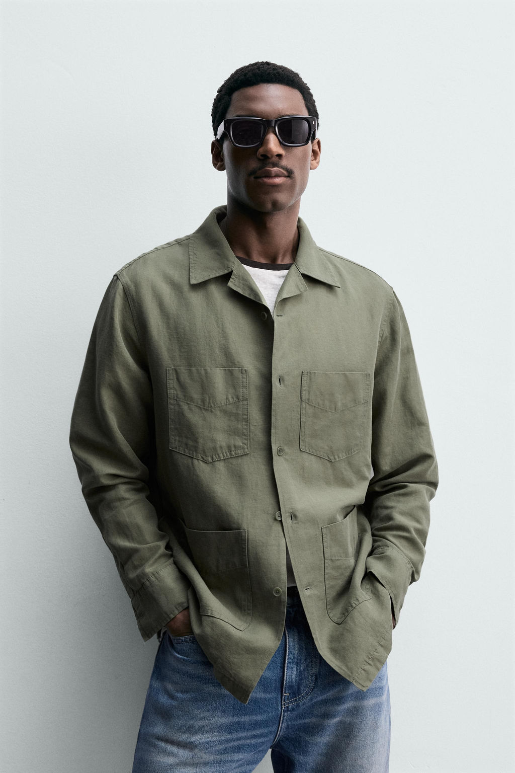 SOBRECAMISA RELAXED FIT CON LINO / verde lavado - Zara фото 2
