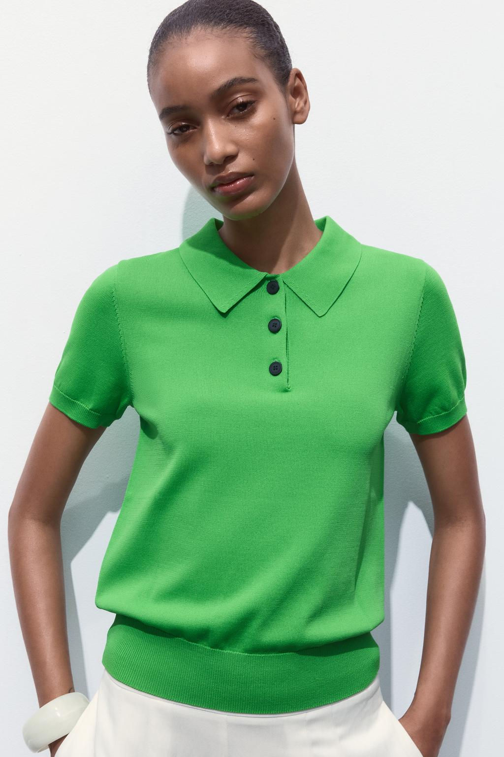 SHORT SLEEVE KNIT POLO TOP - Zara фото 3