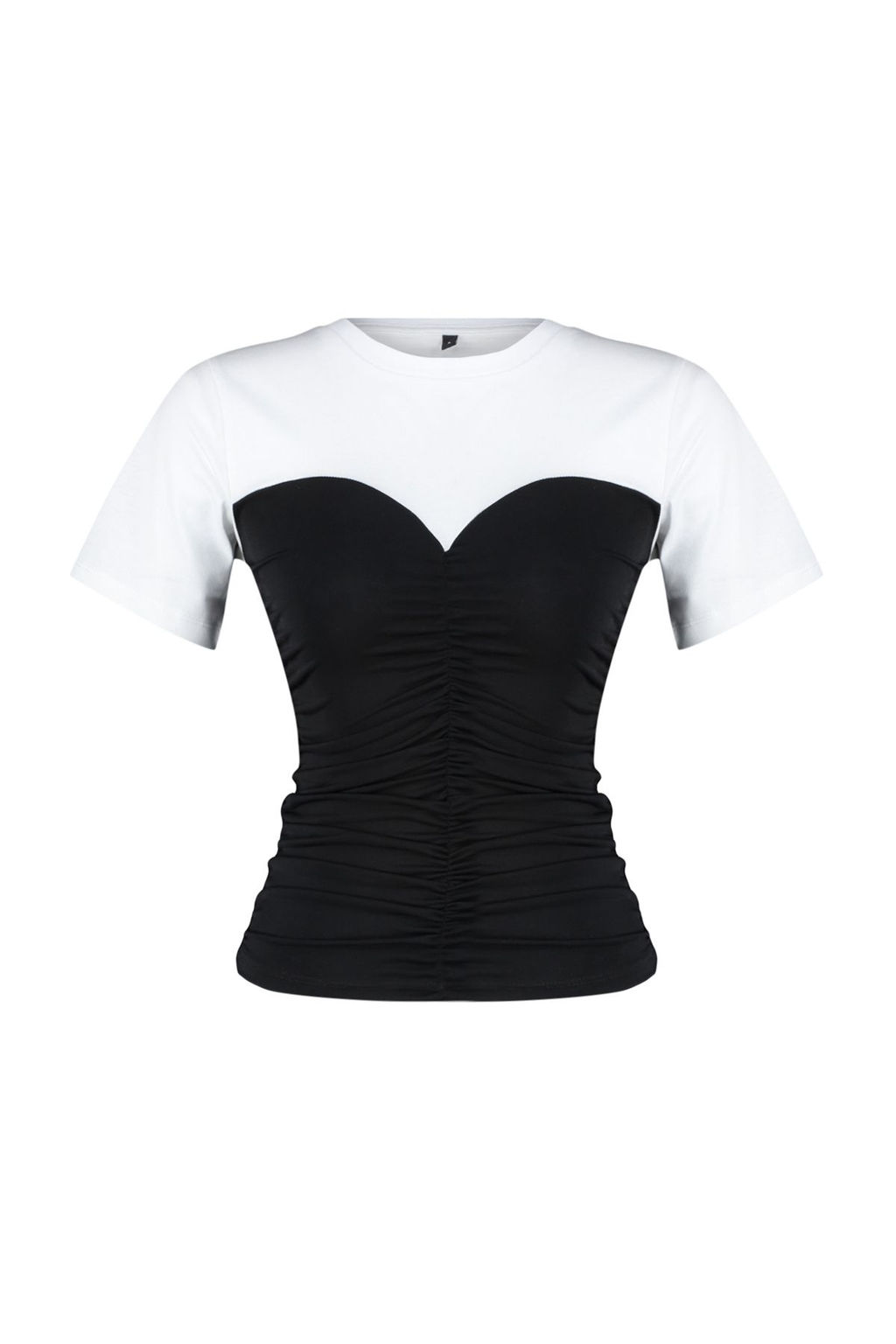 Trendyolmilla Renk Bloklu Fitted/Vucuda Oturan Buzgu Detayl? K?sa Kollu Esnek Orme Bluz TWOSS24BZ00421  фото 7