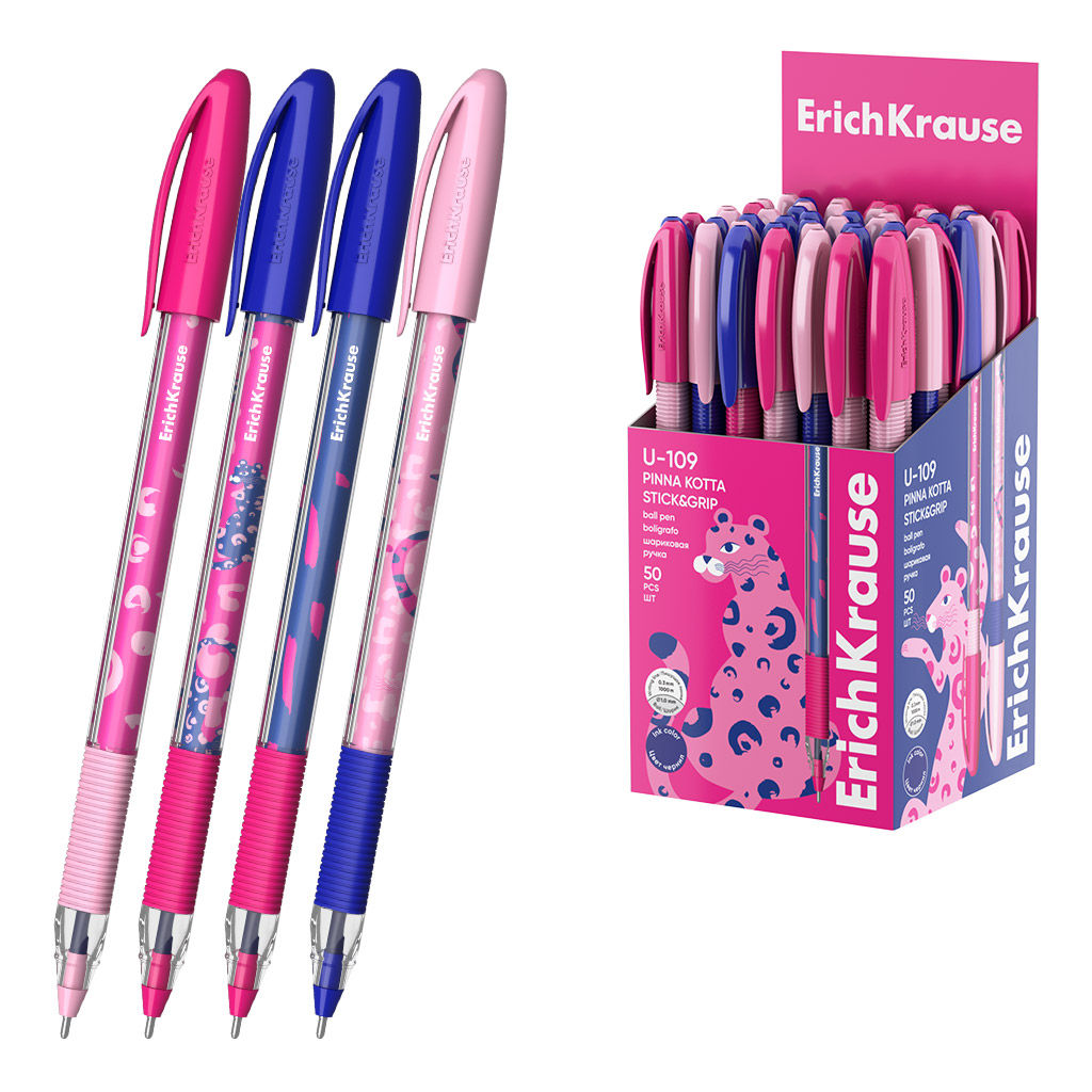 Цена за 50 шт. Ручка шариковая ErichKrause U-109 Stick&Grip Pinna Kotta 1.0, Ultra Glide Technology, цвет чернил синий (в коробке по 50 шт.)