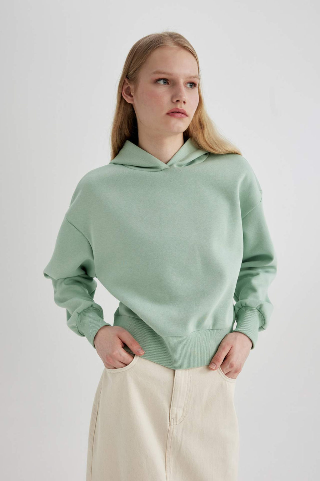 Boxy Fit Kapusonlu Kal?n Basic Duz Sweatshirt - Defacto фото 3