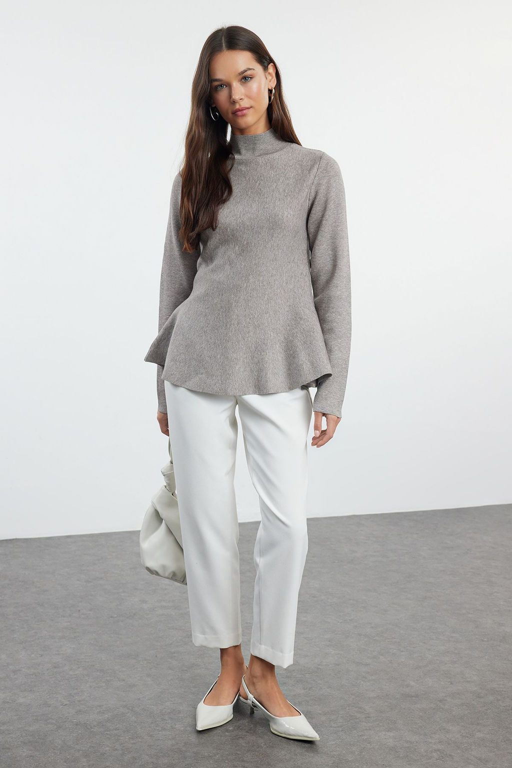 Vizon Merserize Gorunumlu Premium Iplik/Ozel Iplik Dik Yaka Triko Kazak TWOAW25KZ00301