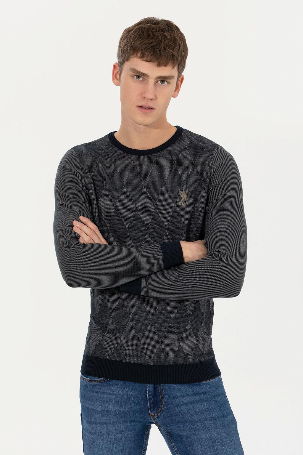 Мужской темно-синий вязаный свитер - U.s. polo assn фото 2