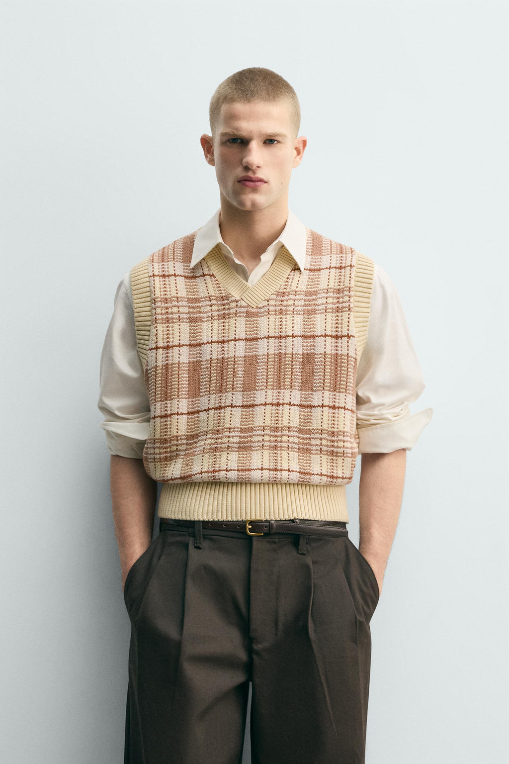 JACQUARD KNIT CHECKS WAISTCOAT - Zara фото 10